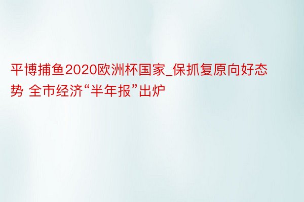 平博捕鱼2020欧洲杯国家_保抓复原向好态势 全市经济“半年报”出炉